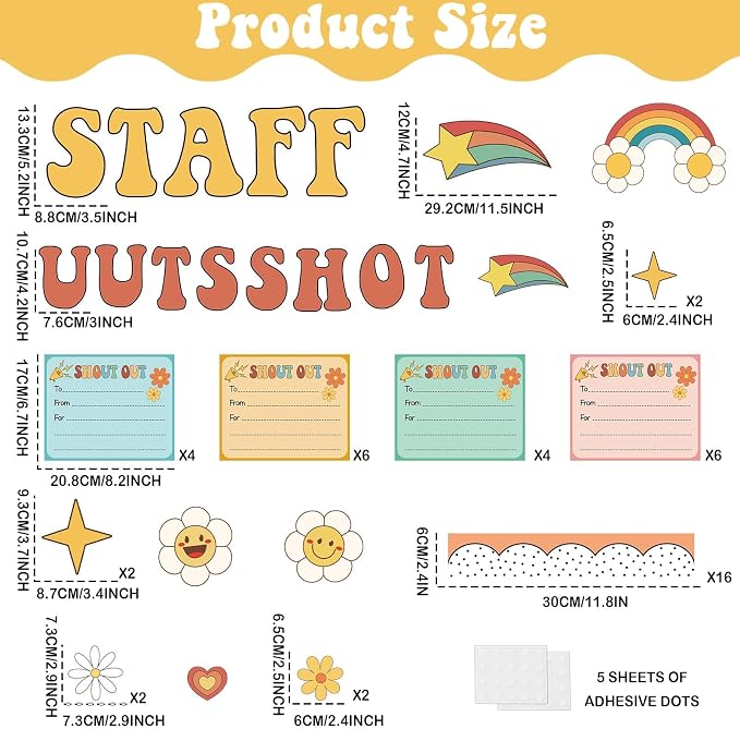 Boho Hippie Staff Shout Outs Bulletin Board Decorations Groovy Retro Staff - Image 2