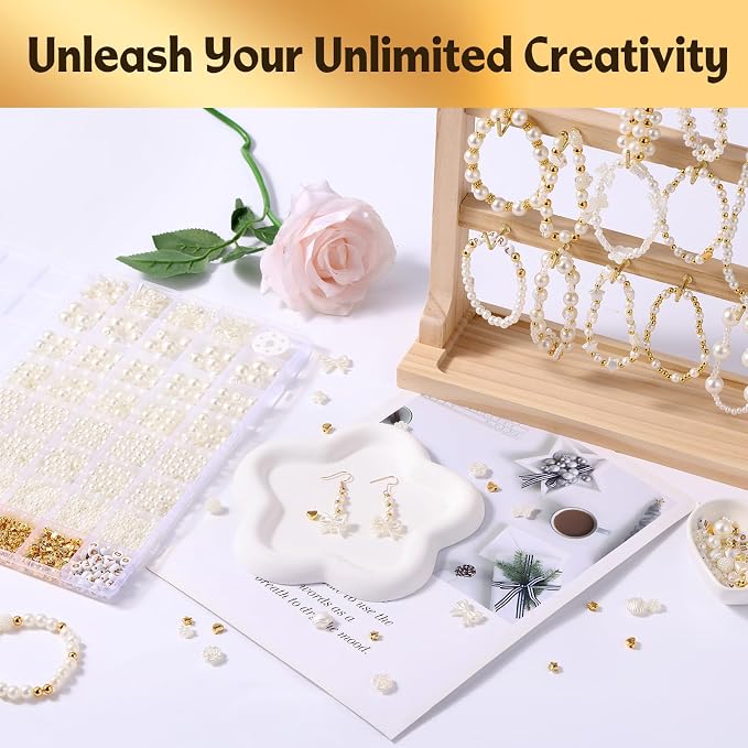 Funtopia 1860pcs Pearl Beads for Jewelry Making, 5 Sizes Round Pearls Bracelet - Image 2