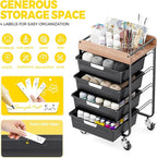 SYKIARIOL Utility Cart with 4 Labeling Drawers and Wooden Tabletop – Rolling - Image 4