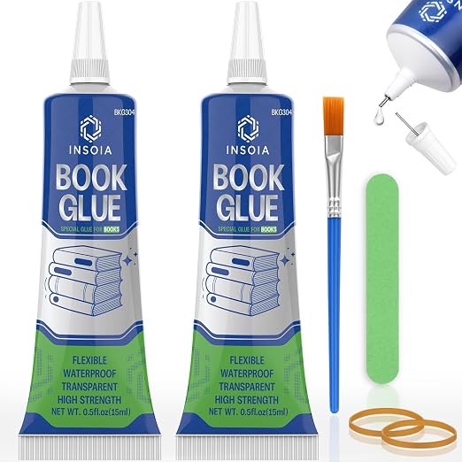 Book Glue, 15ML x 2 Book Adhesive, Flexible Paper Glue by INSOIA