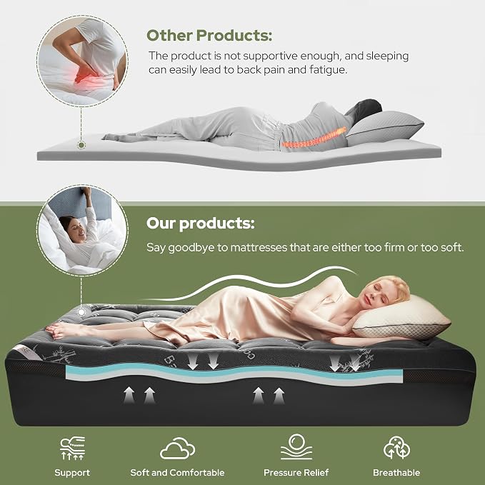 BEDLORE 4 Inch Memory Foam Mattress Topper King, 2-in-1 Dual Layer Design - Image 5