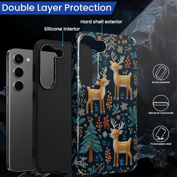 Case for Samsung Galaxy S23 Case, Cute Christmas Reindeer Design Hybrid Dual - Image 6