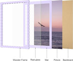 12x16 Picture Frame with Mat for 11x14, Wavy Edge Wooden Real Glass Photo Frame - Image 5