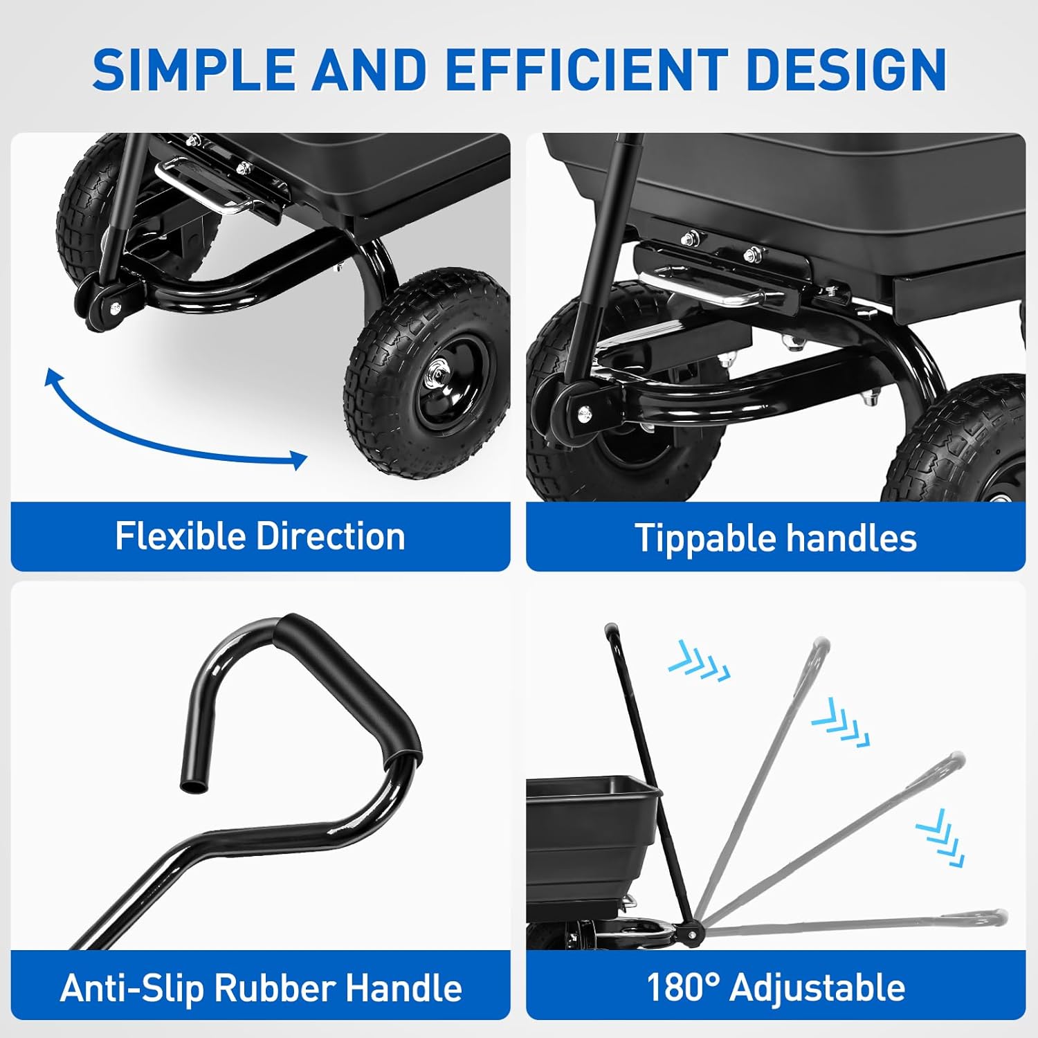 Yesker Garden Carts - 900lbs Dump Wagon with All Terrain Inflatable Wheels for Yard Lawn Farms Gardening - Heavy Duty Utility Outdoor Hauling Wheelbarrow