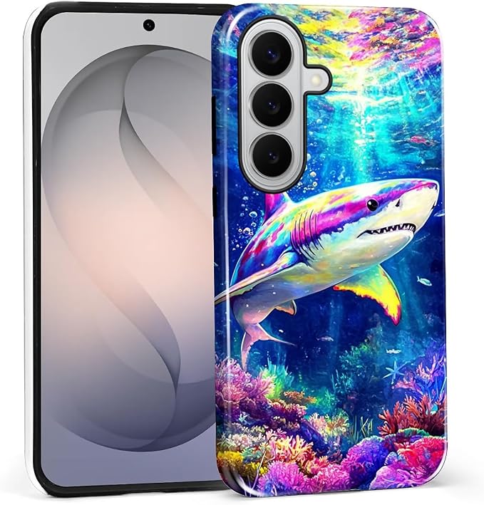 for Samsung Galaxy S26 Case, Colorful Ocean Sharks Pattern Glossy 2 in 1 by Teonvpu