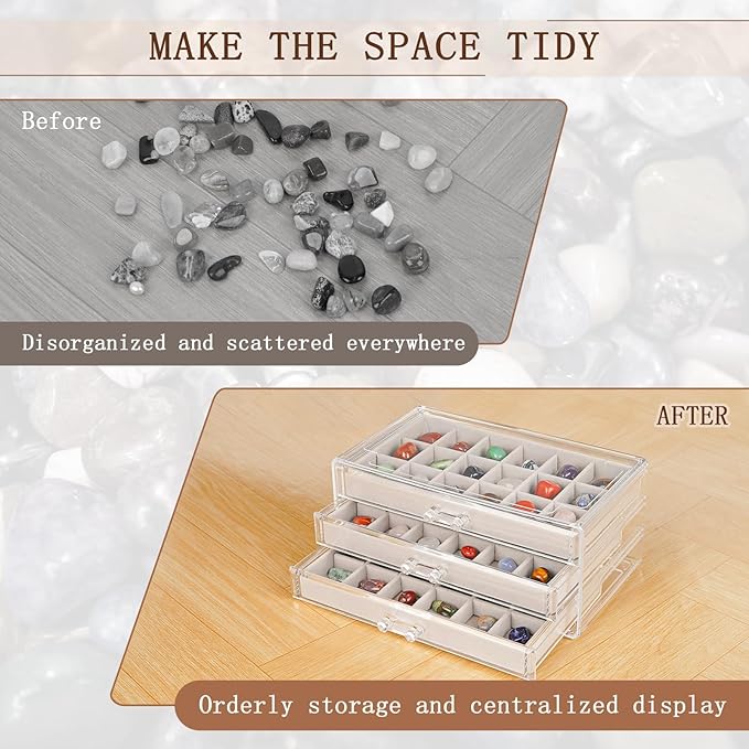 Bfttlity Acrylic Rock Display Case, 54 Grids Rock Collection Box - Image 5