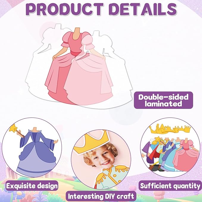 48Pcs Princess and Prince Crown Cutouts Bulletin Board Decorations Gold Crowns - Image 3