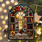 Antique Library Bookshelf Acrylic Suncatcher Stained Glass Effect Window Car - Image 6