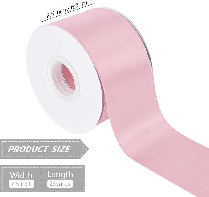 Lt Pink 2.5 Inch 25 Yards Satin Wired Ribbon Easter Ribbons - Image 2
