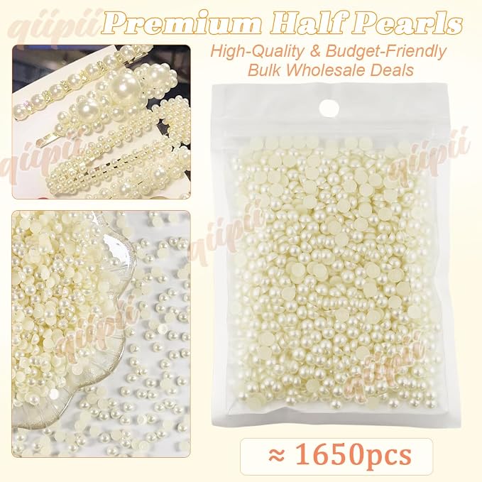 qiipii 1650PCS 5mm Small Beige White Round Half Round Pearls - Image 2