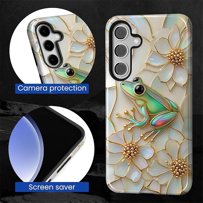 for Samsung Galaxy S24 FE Case, Stained Glass Frog Flowers Pattern Glossy 2 in - Image 6
