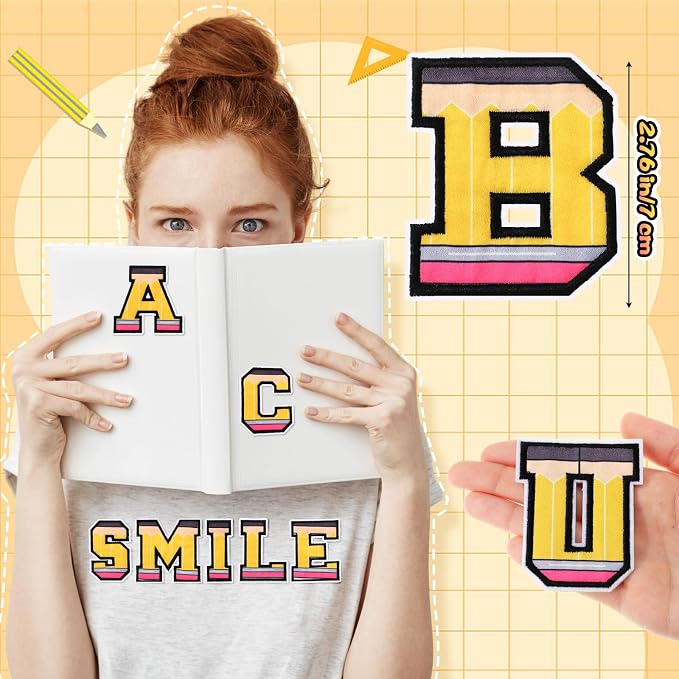 WILLBOND 52 Pcs Back to School Alphabet Patches Pencil Self Adhesive Iron on - Image 2