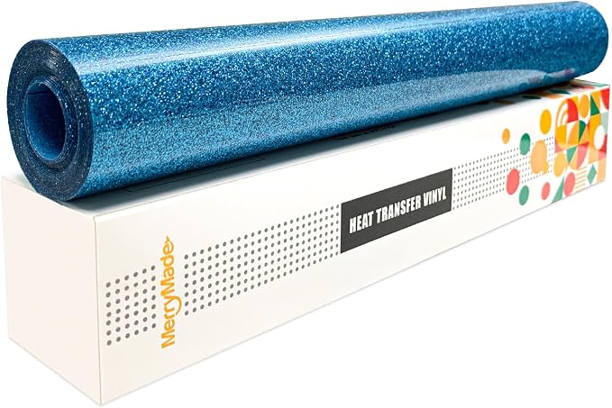 Turquoise Blue Glitter Heat Transfer Vinyl 12" x 8 ft HTV by MerryMade