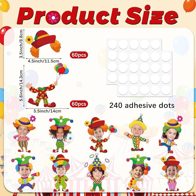 60pcs Circus Theme Cutouts Clown Juggling Bulletin Board Decorations Carnival - Image 2