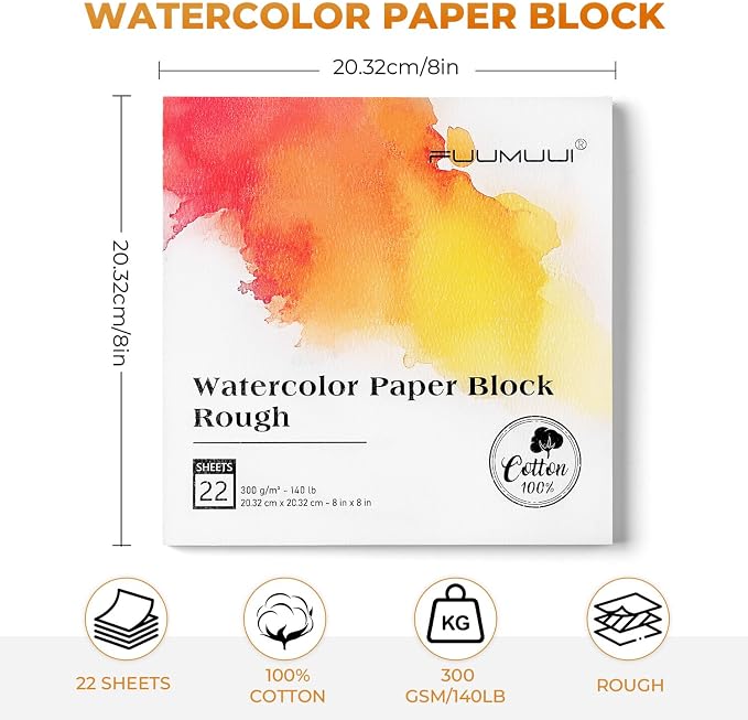 Fuumuui 8×8 Watercolor Paper Block, Textured Rough 100% Cotton Watercolor Paper - Image 7