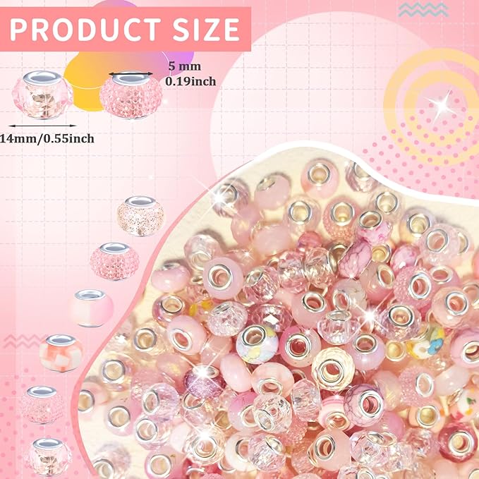 Large Hole Beads Spacer Beads Pink Assorted European Craft Big Beads Large Hole - Image 2