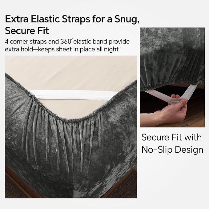 BEDELITE Velvet Fitted Sheet and Pillowcase Set, Luxury Soft Fuzzy Bottom Sheet - Image 4