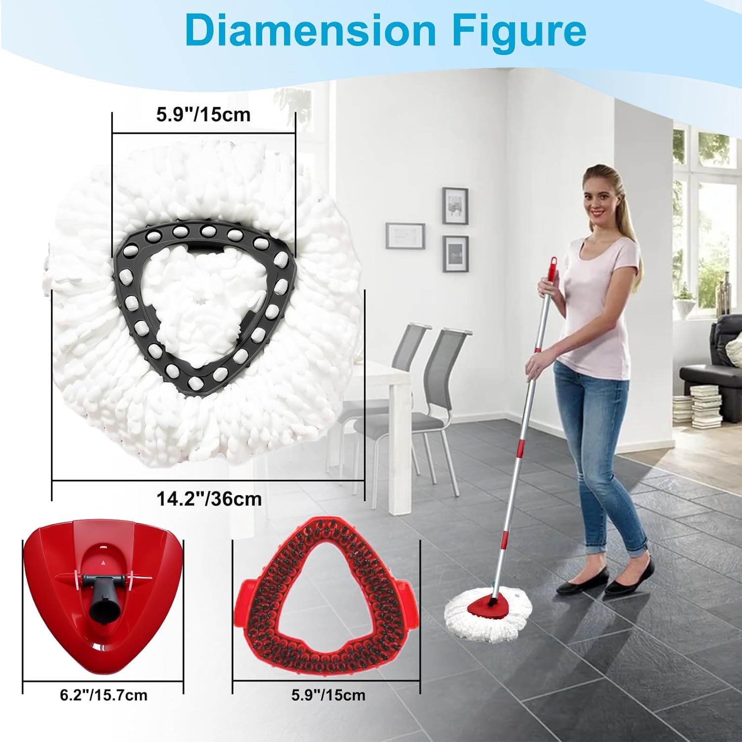 8-Pack Reusable Mop Head Replacement for O Cedar Easywring 1-Tank System, Microfiber Spin Mop Refills Compatible with Vileda 2-in-1 Turbo Triangle