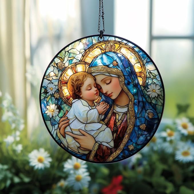 Virgin Mary Ornament Catholic Sun Catcher Religious Window Hanging Nativity by Unknown