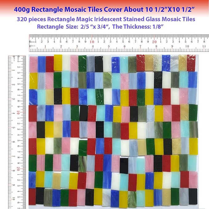 Rectangle Iridescent Glass Mosaic Tiles, 320 Pieces Colorful Stained Glass - Image 6
