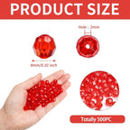 BONNY BOXX 500pcs 8mm Acrylic Faceted Round Crystal Beads Transparent Red Loose - Image 2