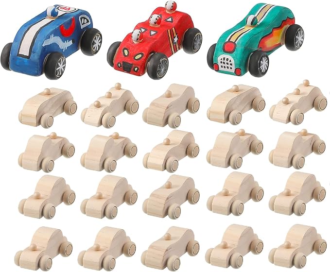 Zhanmai 24 Pcs Unfinished Wooden Cars to Paint DIY Craft | Kids Paint Craft Kit by Zhanmai