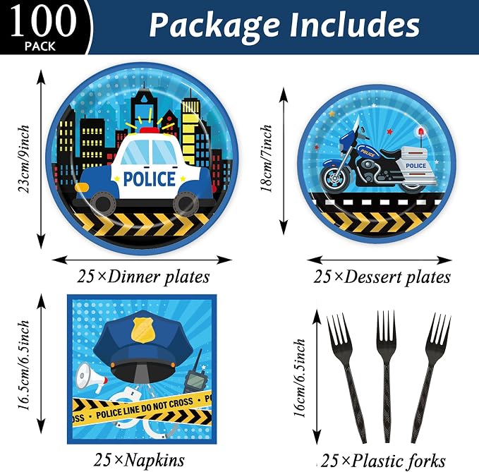 100 Pcs Police Party Plates and Napkins Party Supplies Police Birthday Party - Image 2