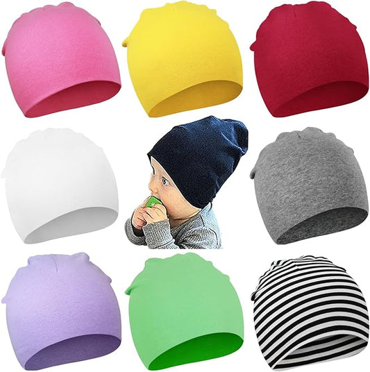 DRESHOW BQUBO 8 Pack Unisex Baby Beanie Hat Infant Toddler Kid Hats Baby Soft Cute Knit Cap Nursery Beanie
