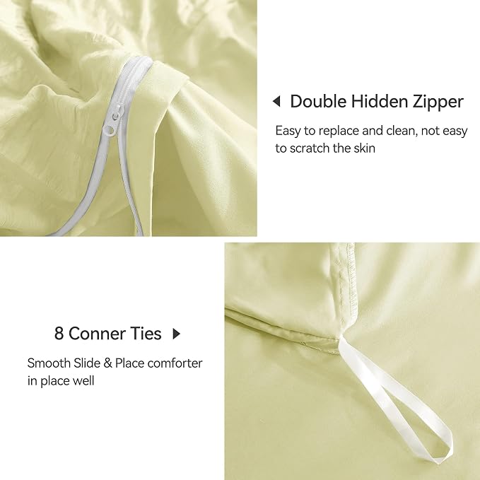 JELLYMONI Light Yellow Duvet Cover Full Size, Soft Breathable Seersucker Duvet - Image 5
