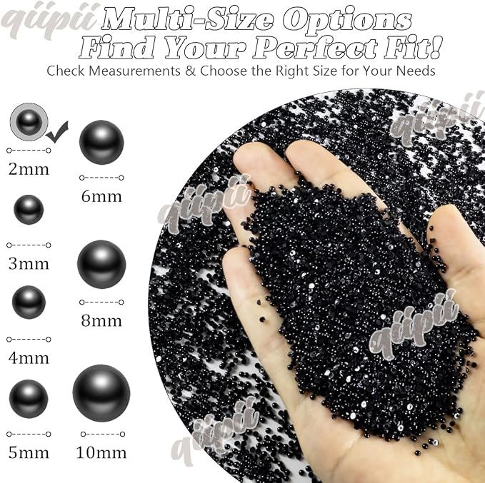 qiipii 7500PCS 2mm Small Pure Black Round Half Round Pearls - Image 3