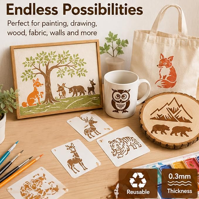 50 Pcs Large Animals Stencils for Painting, 3.93 x 3.93 Inch Animals Stencils - Image 4