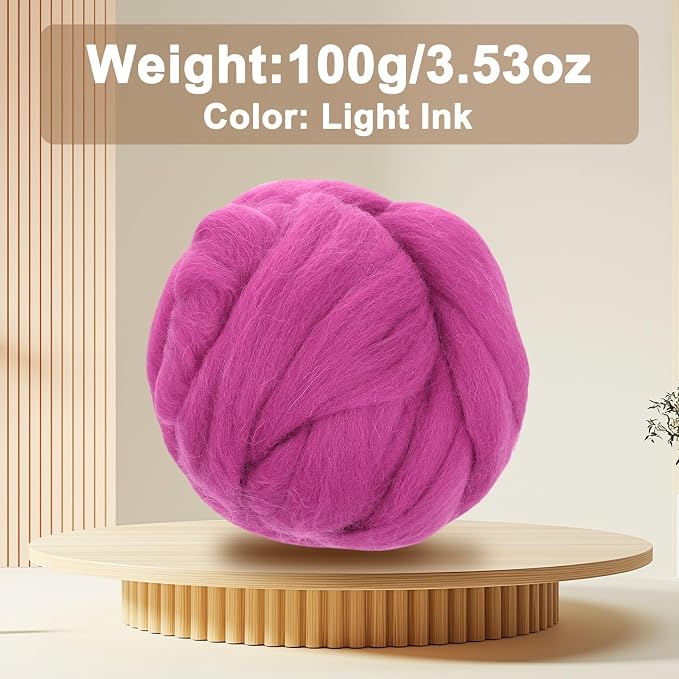 uxcell 3.53oz Wool Roving Yarn, Needle Felting Wool Fiber DIY Craft Needle Wet - Image 2