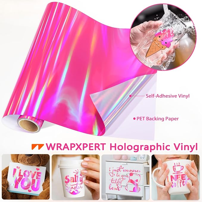 WRAPXPERT Holographic Vinyl Roll Pink, Holographic Permanent Vinyl Glossy - Image 4