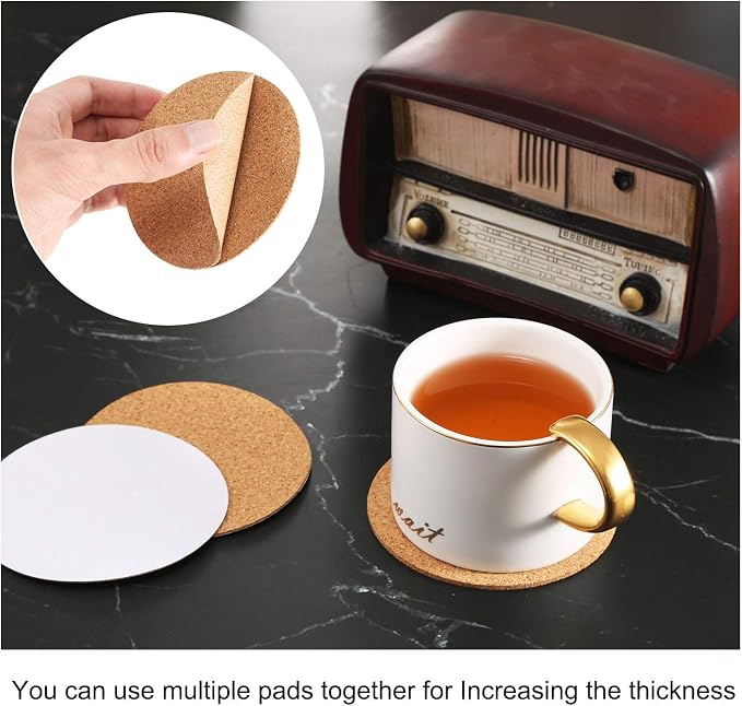 60 Pieces Self Adhesive Cork Coasters Squares/Round 4 x 4 Cork Mats Backing - Image 5