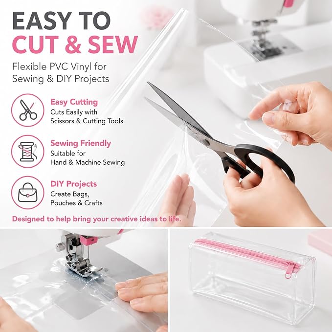 SHISU Clear Vinyl Fabric 0.3mm PVC Roll, Waterproof Sewing Sheet | Flexible - Image 2