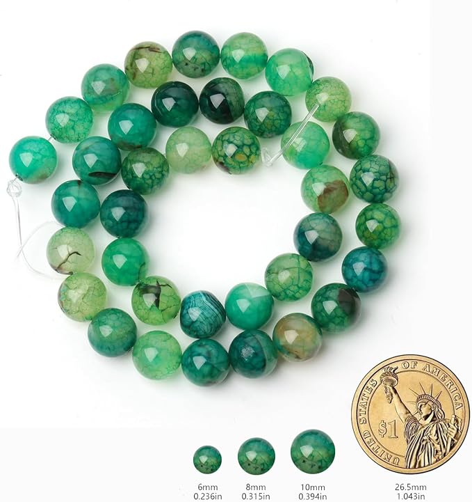 60pcs Smooth Natural Green Agate Beads，6mm Dragon Vein Gemstone Round Loose - Image 2