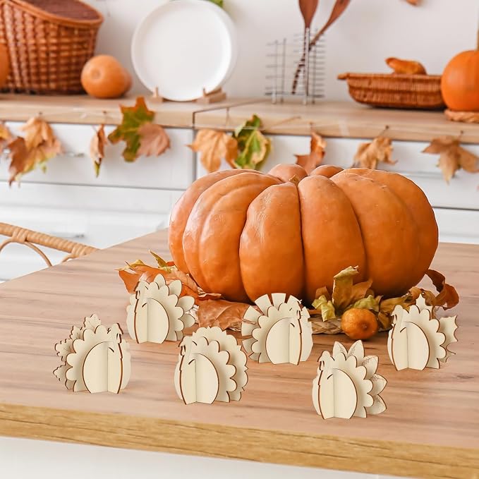 COCHIE DIY 3D Turkey Thanksgiving Wood Crafts to Paint, Paintable Unfinished - Image 6