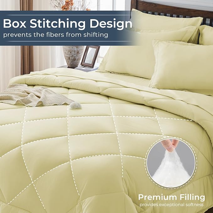 HEVUMYI Cream Yellow Full Comforter Set - Image 4