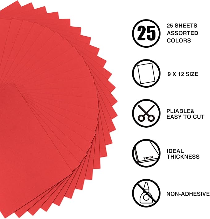 9 x 12 Inch Red Foam Sheets Crafts, 2mm Thick. 25 Pack Premium Red Foam Papers - Image 3