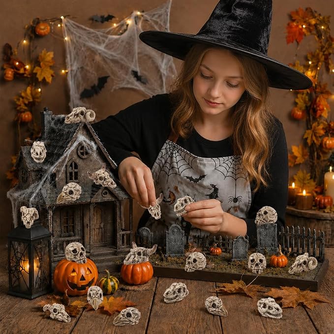 DIYDEC 100pcs Halloween Mini Skulls, 5 Styles Miniature Resin Skeleton Heads - Image 6