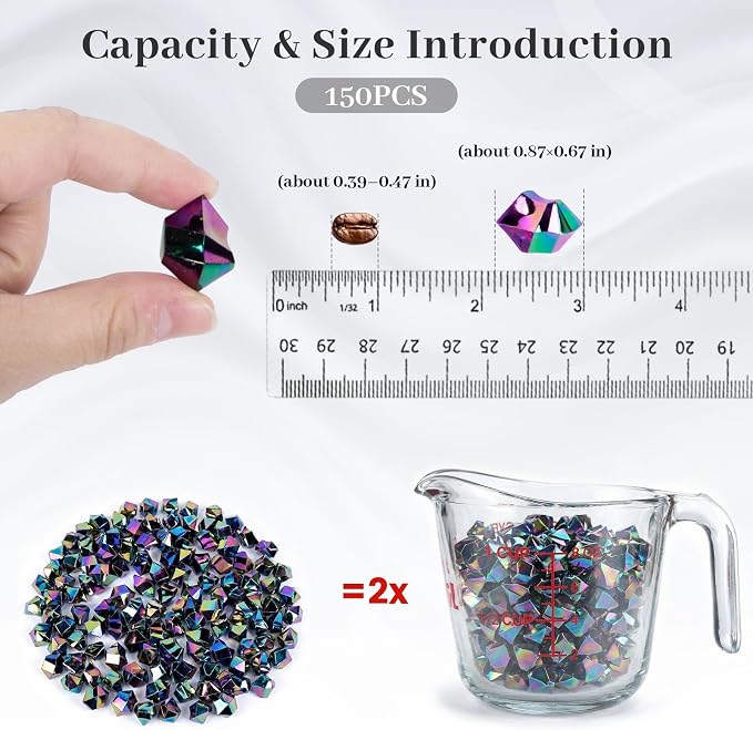DomeStar 150PCS Iridescent Black Fake Ice, Acrylic Gems Crystals Black Rocks - Image 2