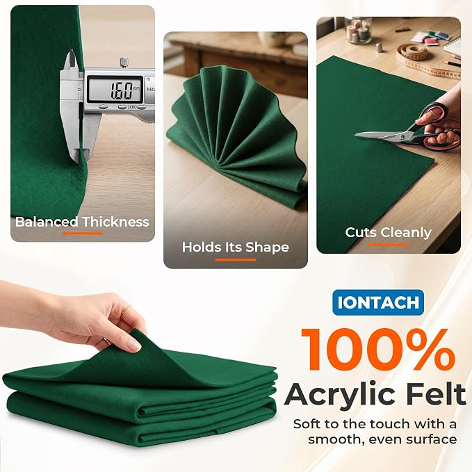 IONTACH 18" X 18" Soft Felt Sheets 1.6mm Thick | Acrylic Felt Fabric Sheets - Image 3