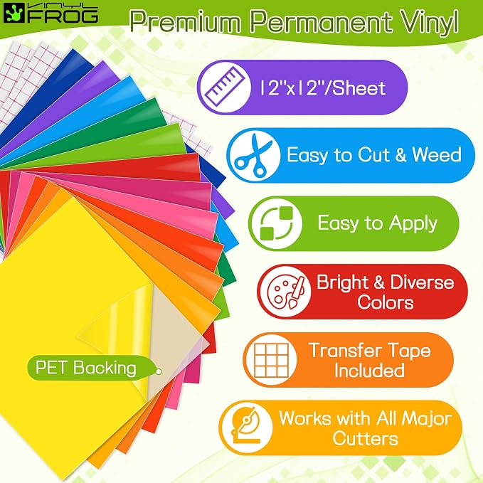 VINYL FROG Permanent Vinyl Bundle 12‘’x12'' Glossy Adhesive Vinyl 14 Sheets 12 - Image 3