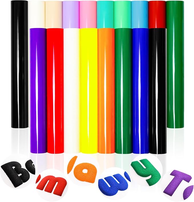 Puff Vinyl Heat Transfer-18 Pcs Puff HTV Heat Transfer Vinyl Sheets Assorted by MEVOREW