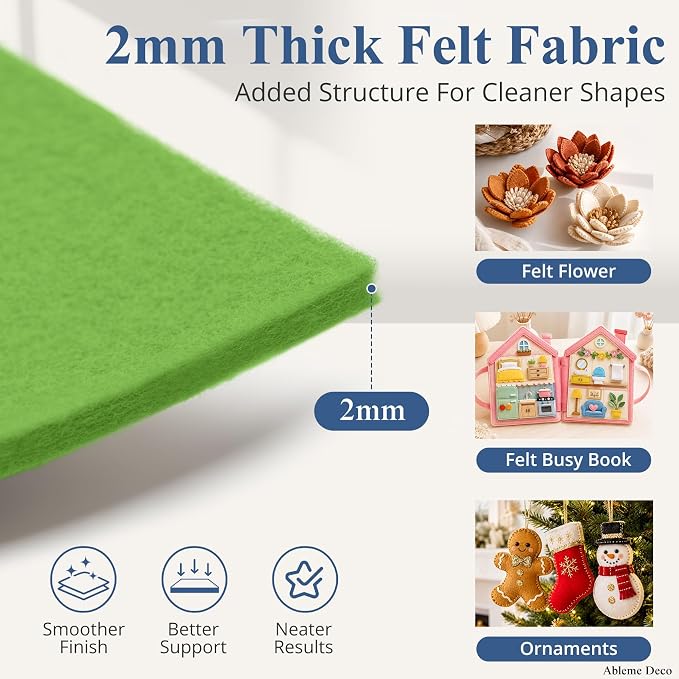 12" x 12" Felt Sheets for Crafts, 2mm Stiff Felt Fabric, Moss Green - Image 2