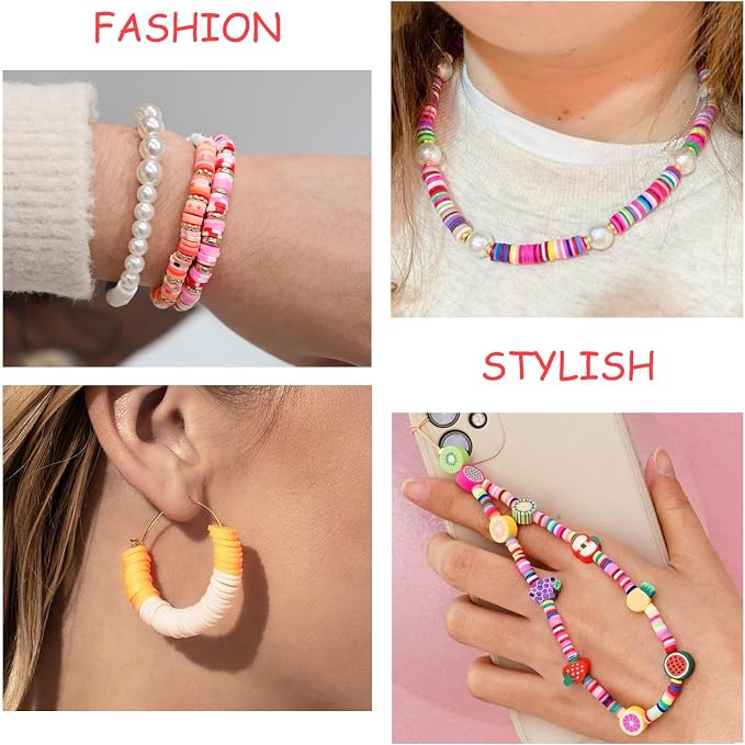 Redtwo 10000 Pcs Clay Beads Bracelet Making Kit, 3 Boxes 60 Colors Flat Preppy - Image 8