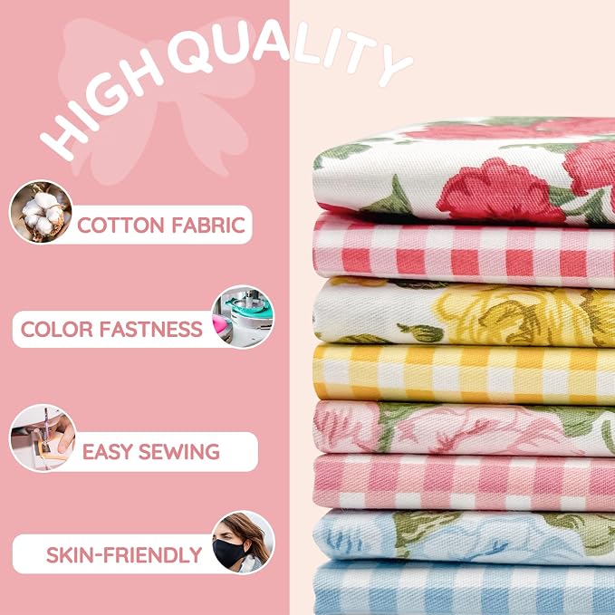 Aubliss 8pcs Fat Quarter Fabric Bundles Quilting Cotton Craft Fabric Pre-Cut - Image 3