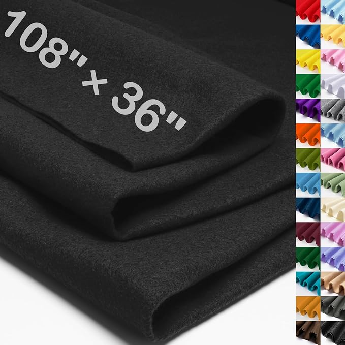 XSEINO Black Large Felt Fabric 108" X 36 ", 1.4 mm Thick Soft Felt Fabric Sheet by XSEINOiscreating%EF%BC%81