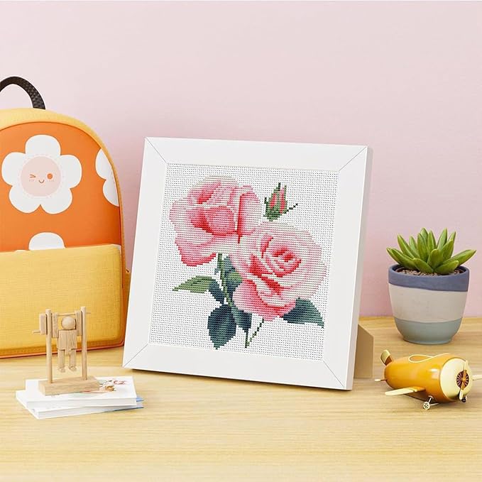 Pink Roses Cross Stitch Kits for Beginner, Flowers Stamped Cross Stitch Kits - Image 2