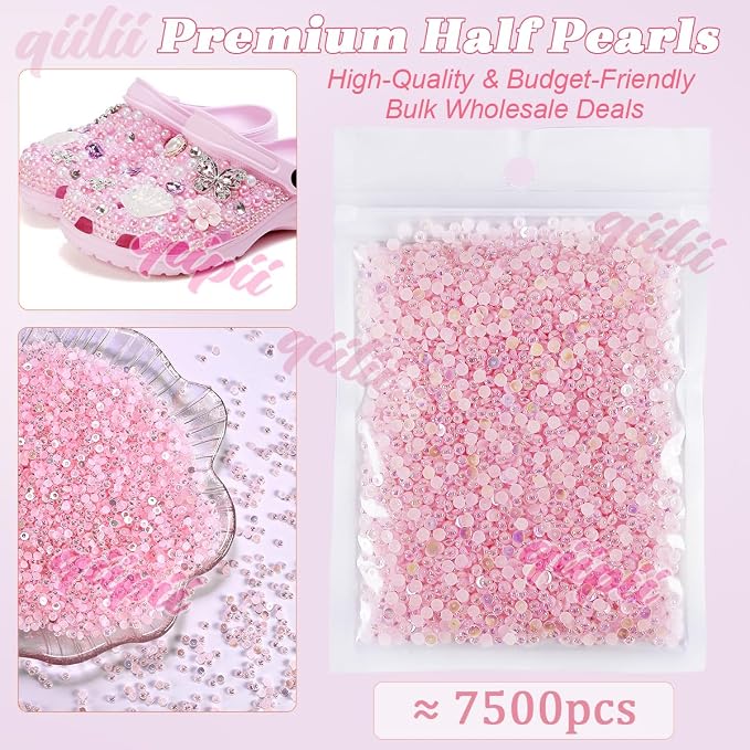 qiipii 7500PCS 2mm Small Light Pink AB Half Round Pearls Gems - Image 2